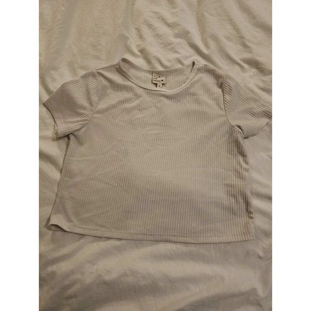 Heart & Arrow Girls‎ Ribbed Short Sleeve Top Size 12 Beige Neutral Tee